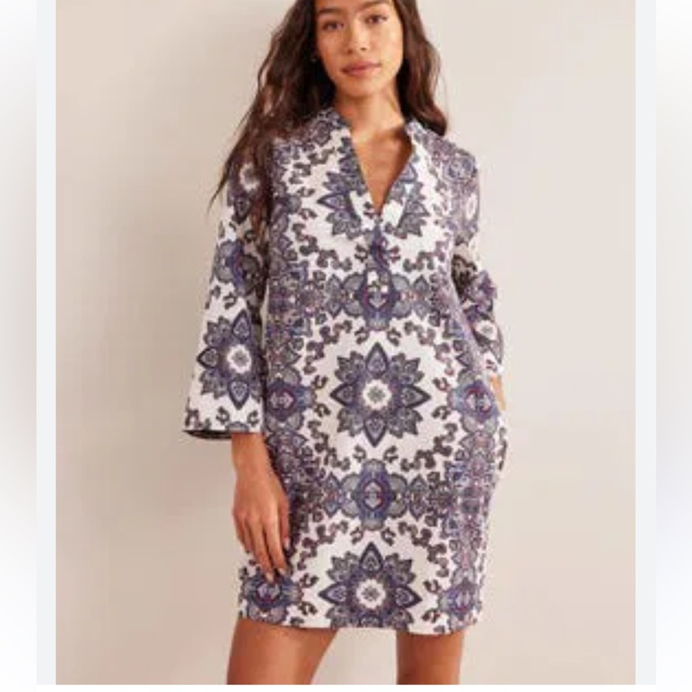 Boden Notch Neck Mini Shift Dress 10 L Paisley Cotton